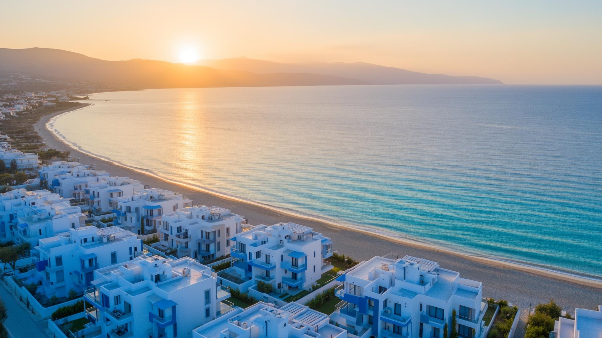 Sunset over the Aegean sea in Vrasna, Greece
